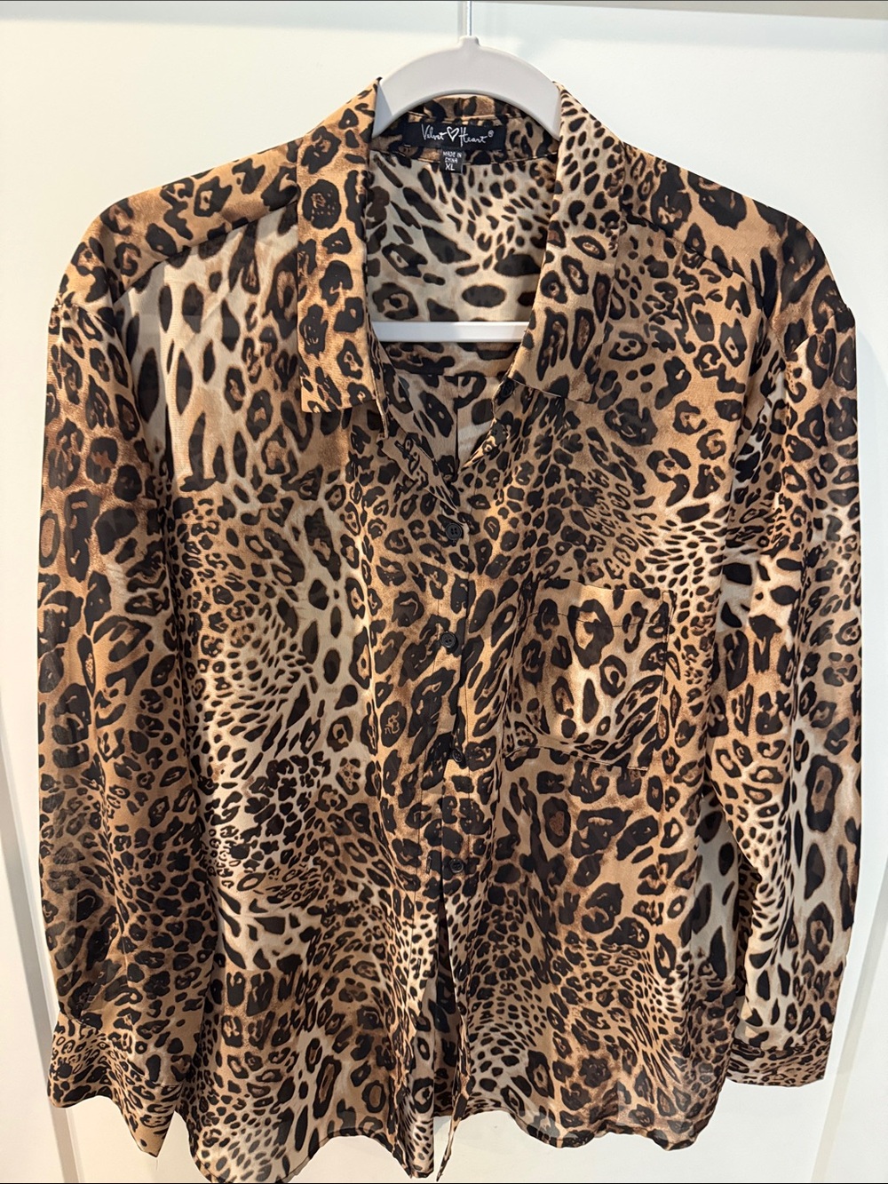 Velvet Heart Leopard Print Button-Down Shirt in Brown and Black